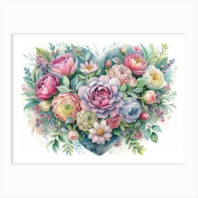 Watercolor Floral Heart 1 Art Print