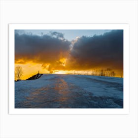 Sunset Over Snow Covered Hill Art Print