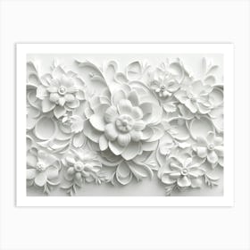 3d Flowers on A White Concrete Intricate Floral Pattern Art Print