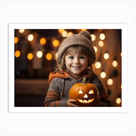 Little Girl Holding A Pumpkin 3 Art Print