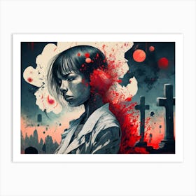 Dark Halloween Noir Art Greys And Red 02 Art Print