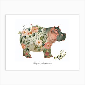 Little Floral Hippopotamus 1 Poster Art Print