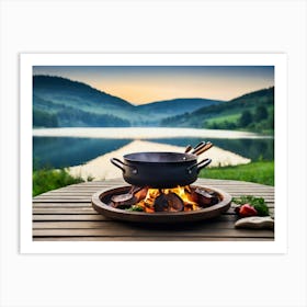 Campfire On A Lake Art Print