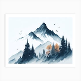 Mountain And Forest In Minimalist Watercolor Horizontal Composition 401 Art Print