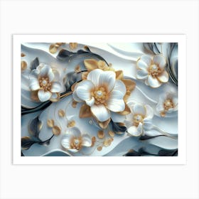 White And Gold Flowers 1 Art Print