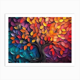 Tree Surrounded By Many Colorful Leaves Art Print