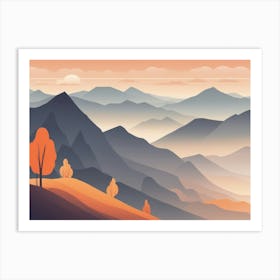 Misty mountains horizontal background in orange tone 72 Art Print