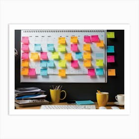 Calendar Brimming With Multicolored Post It Notes Varying Sizes Each Inscribed With Urgent Reminde Art Print