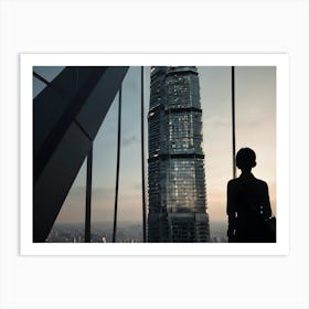 Woman Looking At Skyscraper Art Print