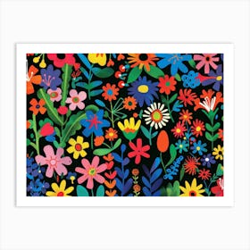 Flowers On A Black Background Art Print