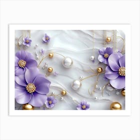 Purple Flowers With Pearls Art Print