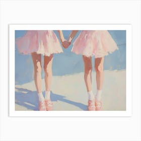 Two Girls In Pink Skirt Holding Hands Art Print