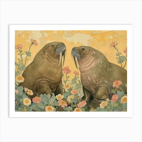 Floral Animal Illustration Walrus 2 Art Print