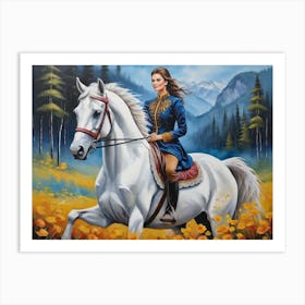 Lady on a white horse 2 Art Print