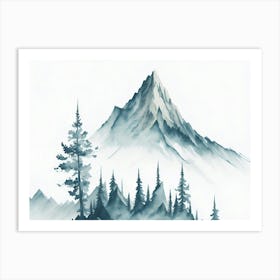 Mountain And Forest In Minimalist Watercolor Horizontal Composition 43 Art Print