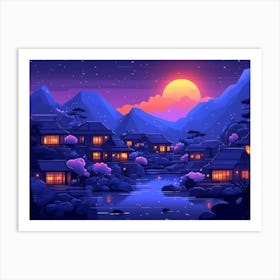 Asian Village At Night Art Print