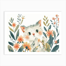 Little Floral Cat 7 Art Print