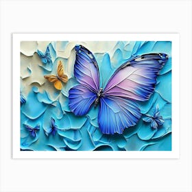 3d Modern Abstract Marble Butterfly Painting Art Print