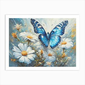 Blue Butterfly On Daisies Art Print