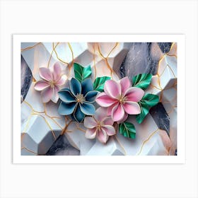 Flowers On Marble Art Print