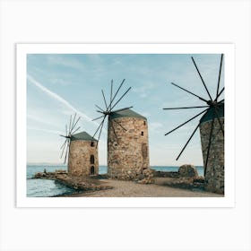 Windmills At Sea In Greece Art Print