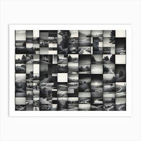 Abstract Image Of A Black And White Collage Of Various Landscapes, Showcasing Nature S Beauty And Diversity Art Print