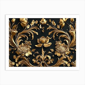 Gold Floral Wallpaper 2 Art Print