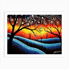 Autumn Night 2 - Aboriginal Dot Landscape Art Print