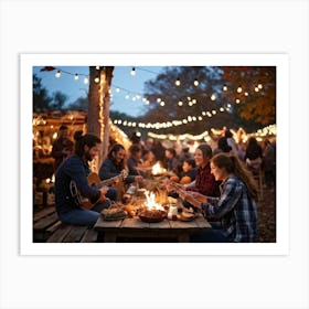 Autumn Festival Illuminated By String Lights Rustic Decorations Such As Dried Corn Husks Pumpkin A (7) Art Print