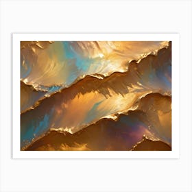 Abstract Texture Of Golden Waves With Blue Highlights Art Print