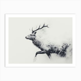 Stag Black and White Hunting Art Print