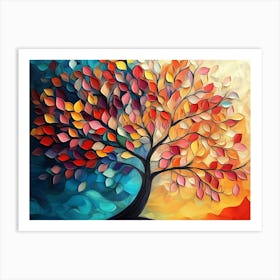 Colorful Tree with Vibrant Leaves Hanging Branches Illustration 1 Art Print