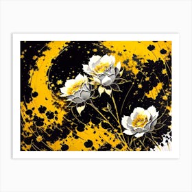 Flowers On A Black Background Art Print