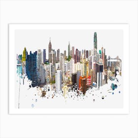 Hong Kong Skyline Watercolor Painting Poster Art Print