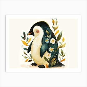 Little Floral Emperor Penguin 1 Art Print