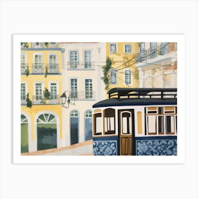 Lisbon Tram Landscape Watercolour Art Print