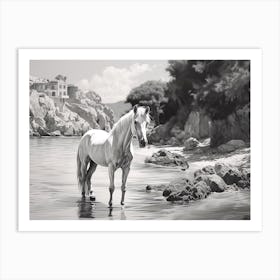 A Horse Oil Painting In Cala Macarella, Spain, Landscape 4 Art Print