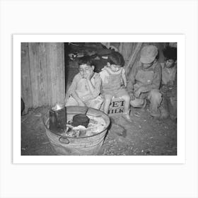 Mexican Children Sitting Outside Of Corral Before Fire Built In Wash Tub, Robstown, Texas By Russell Lee Art Print