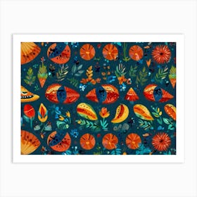 Oranges And Flowers Art Print