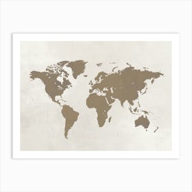 Taupe World Map No 25 Art Print