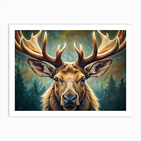 Close Up Portrait Of A Majestic Elk Art Print