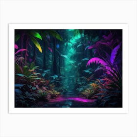 Futuristic neon cyberpunk jungle 4 Art Print