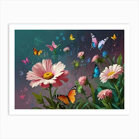 Butterflies And Flowers 1 Art Print