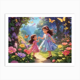 Two Girls In A Garden Art Print