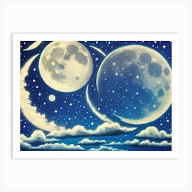 Moon And Stars Art Print