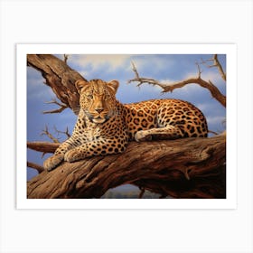 African Leopard Resting In A Tree Realism Painting 3 Art Print