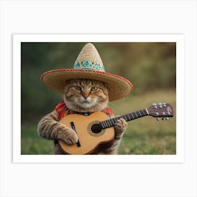 Cat Playing Guitar Art Print