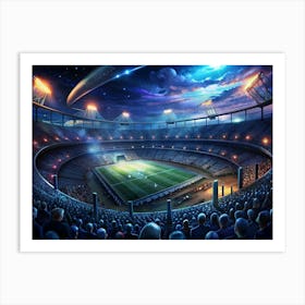 Large Football Stadium At Night With A Crowd Of People And A Starry Sky Art Print