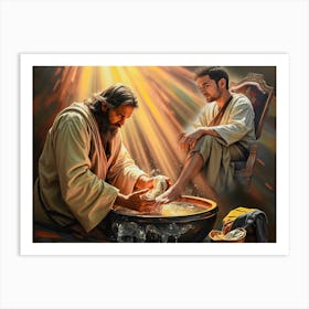 Jesus Washing Feet Ai Art Print