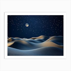 Abstract Sand Dunes Landscape With Moon At Night 3 Art Print